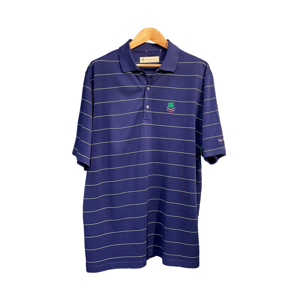 Donald Ross Polo Shirt Mens XL Navy Striped Morris County Golf Club 1894 Emblem